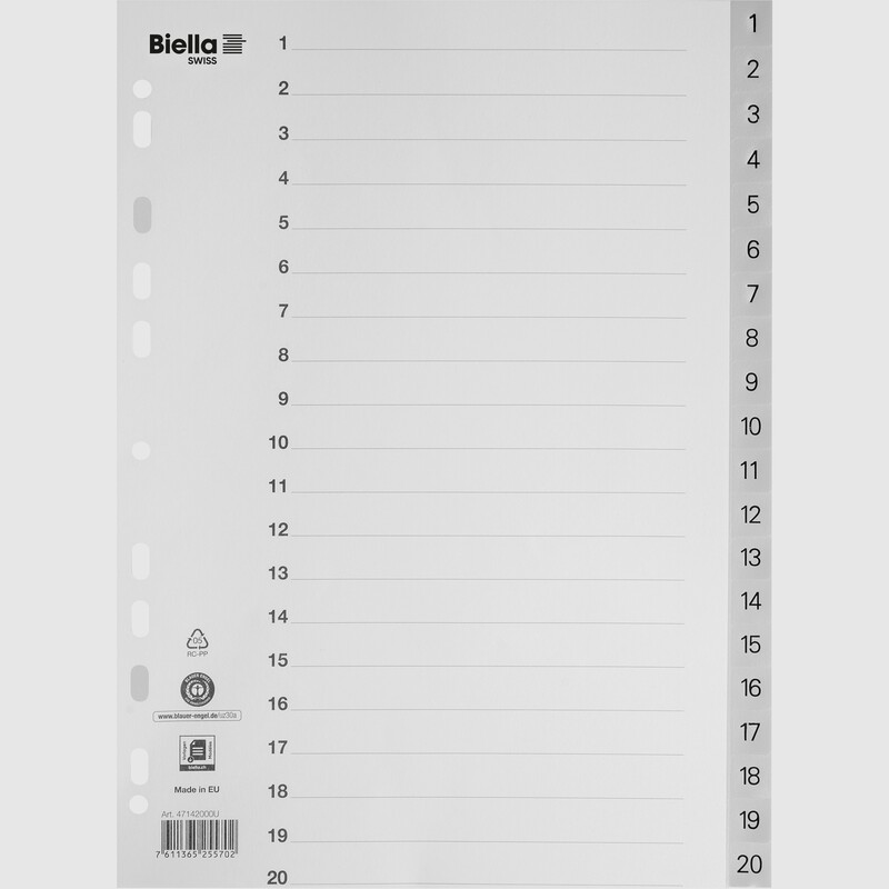 Biella Register mit Indexblatt, A4, 20-teilig