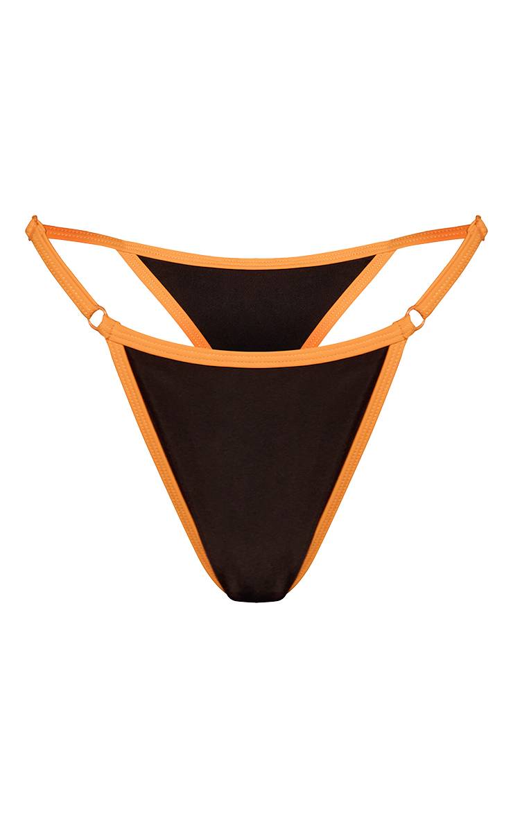 Noir Bas De Bikini Tanga À Liens Avec Bordure Contrastante