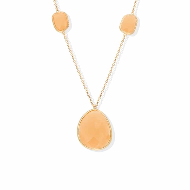Collier Sautoir Argent Doré Galet Cristal Pêche