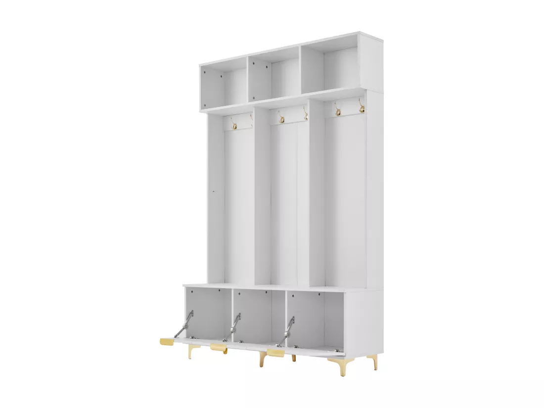 Vestiaire multifonction - avec banc à chaussures et patères - Blanc
