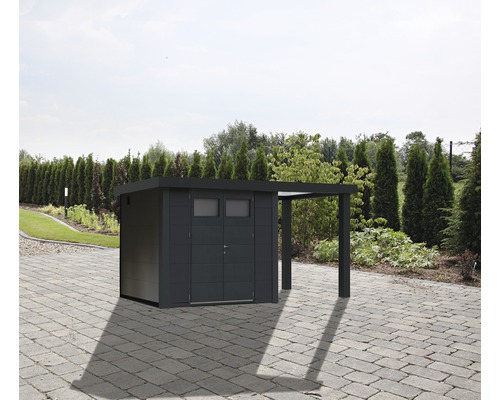 Tuinhuis Classico 2724 incl. regengoot met rechterzijdak 456 x 259 cm granietgrijs
