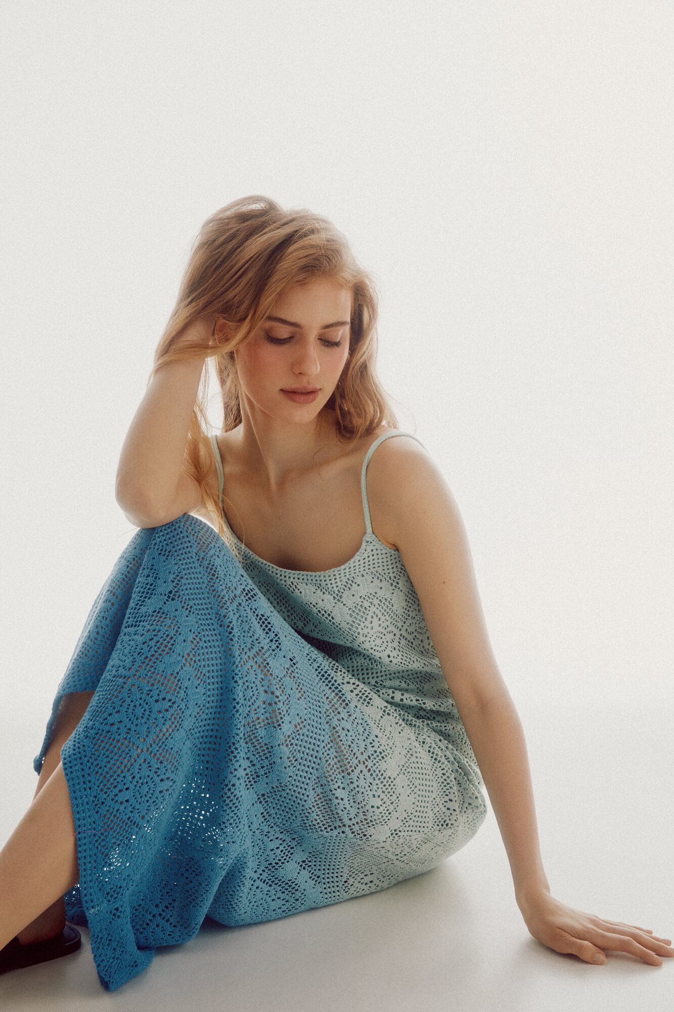 Vestido de crochê tricotado - Estampa azul