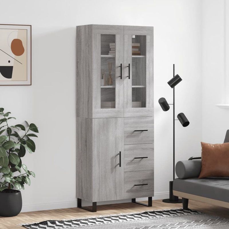 vidaXL - Hoge Kast - Grijs - 69,5x34x180 cm - Bewerkt Hout