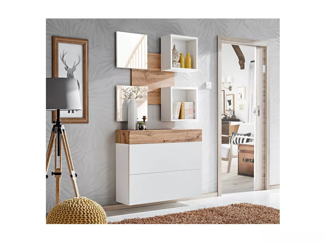 Meuble d'entrée - TORTH 5 - Coloris chêne et blanc