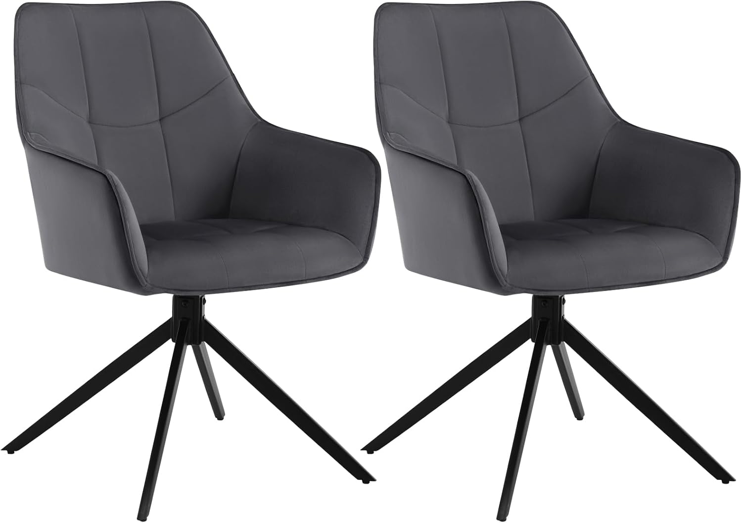 WOLTU Esszimmerstühle drehbar 2er Set, für Esszimmer Wohnzimmer Küche, Küchenstühle gepolstert mit Armlehnen, Metallbeinen, aus Samt, Dunkelgrau