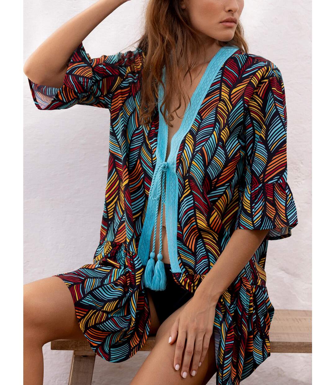 Caftan de plage Ethnic Feathers Admas