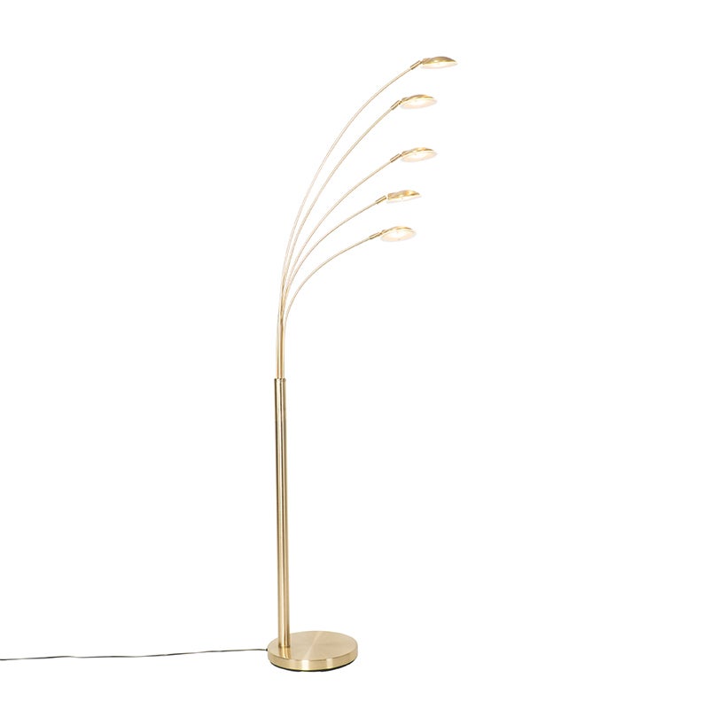 QAZQA - Design vloerlamp | Staande lamp | Vloerlamp | Lamp | Licht messing incl. LED 5-lichts - Sixties Trento Touch-functie Dimmer | Dimbaar | Woonkamer | Slaapkamer - Staal Rond - | (niet