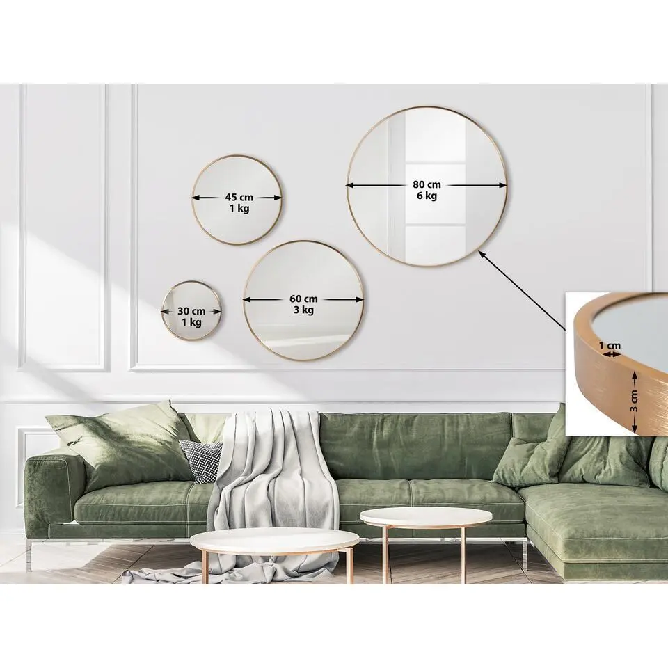 CLP Wandspiegel Elsie rond - Metaal - mat goud - 45cm
