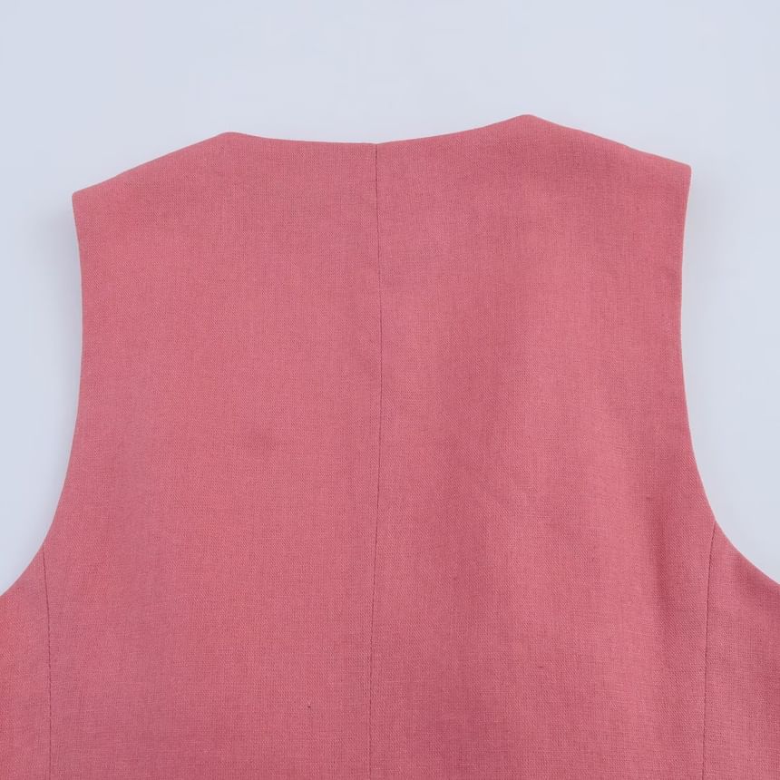 Cumulys - V-hals effen knoopvest / hoge taille jurk shorts