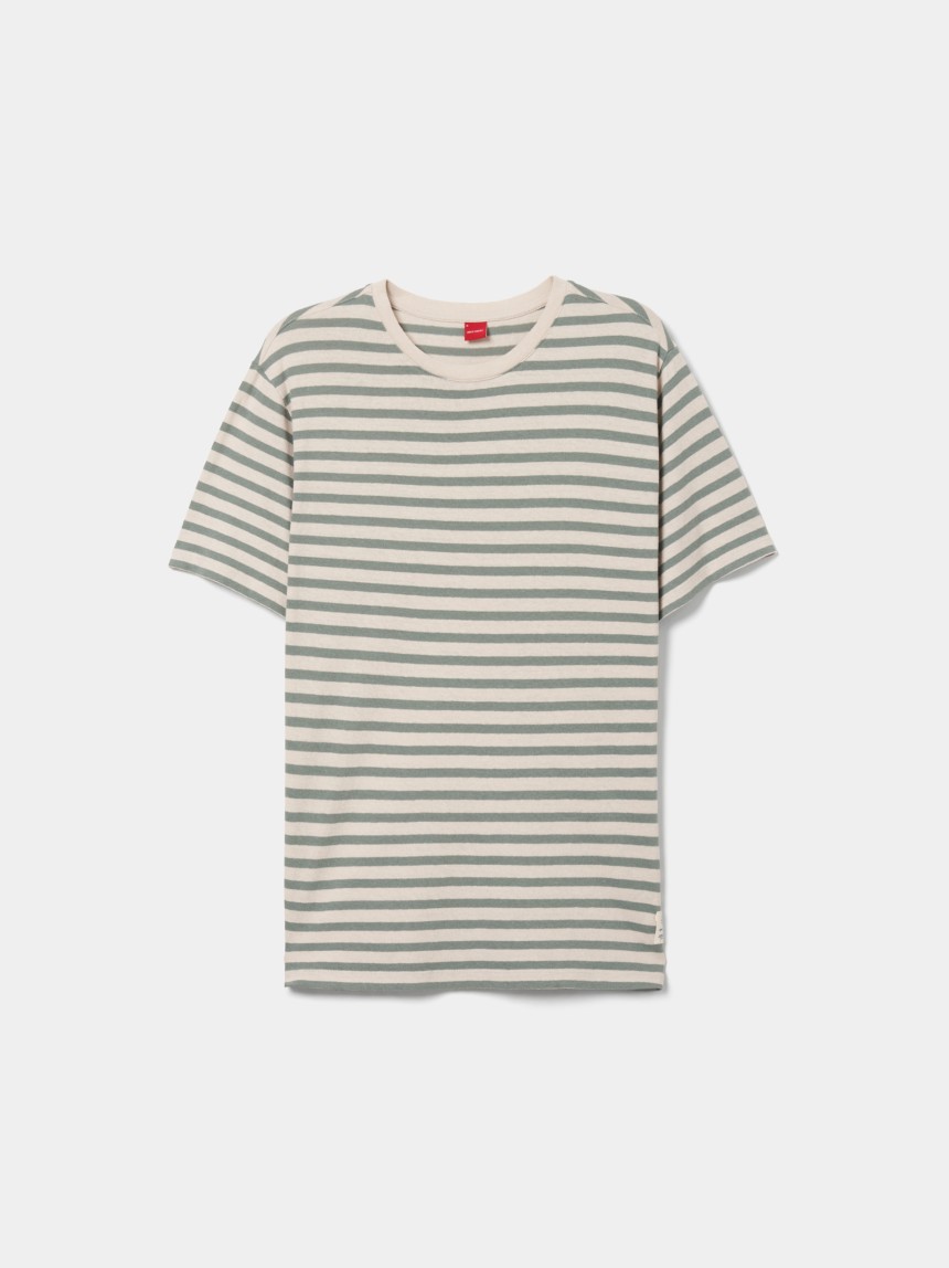T-shirt às riscas em algodão e linho