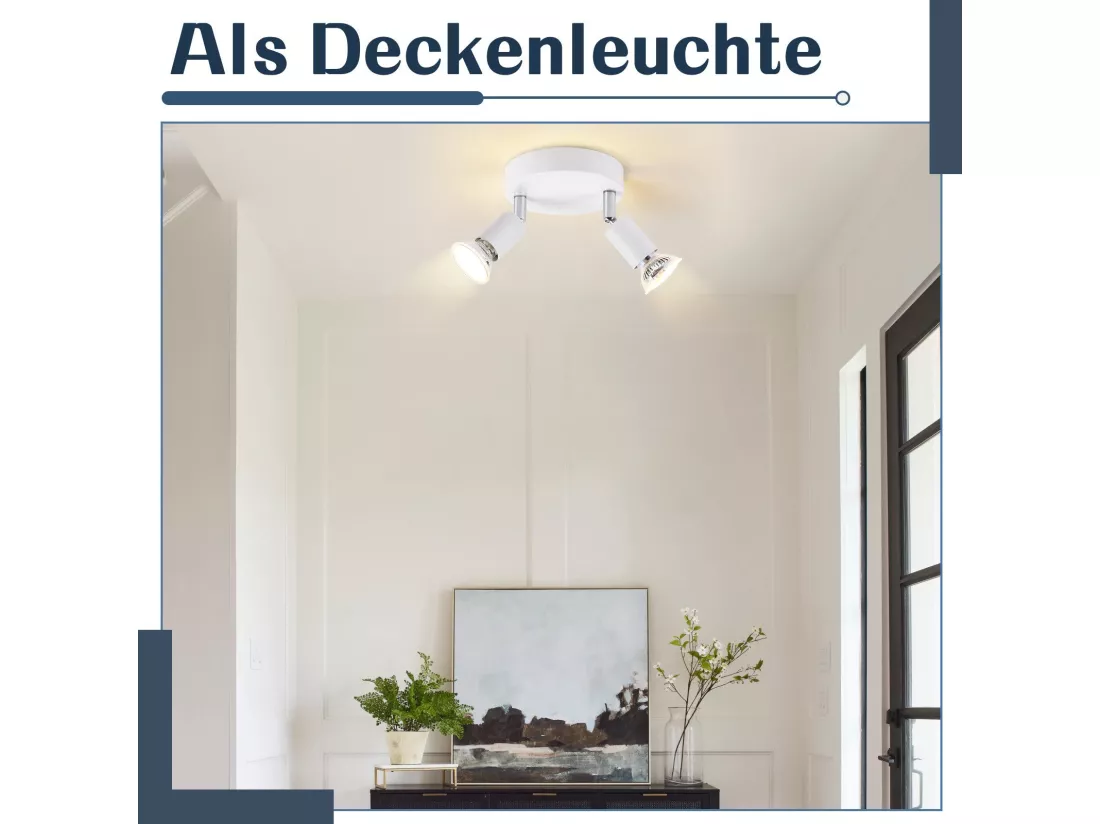 NETTLIFE Plafonnier LED GU10 -2 Spots de Plafond Ronde Moderne Spots de Plafond 350° pour Cuisines Couloir Chambre Salon - sans Ampoule Blanc