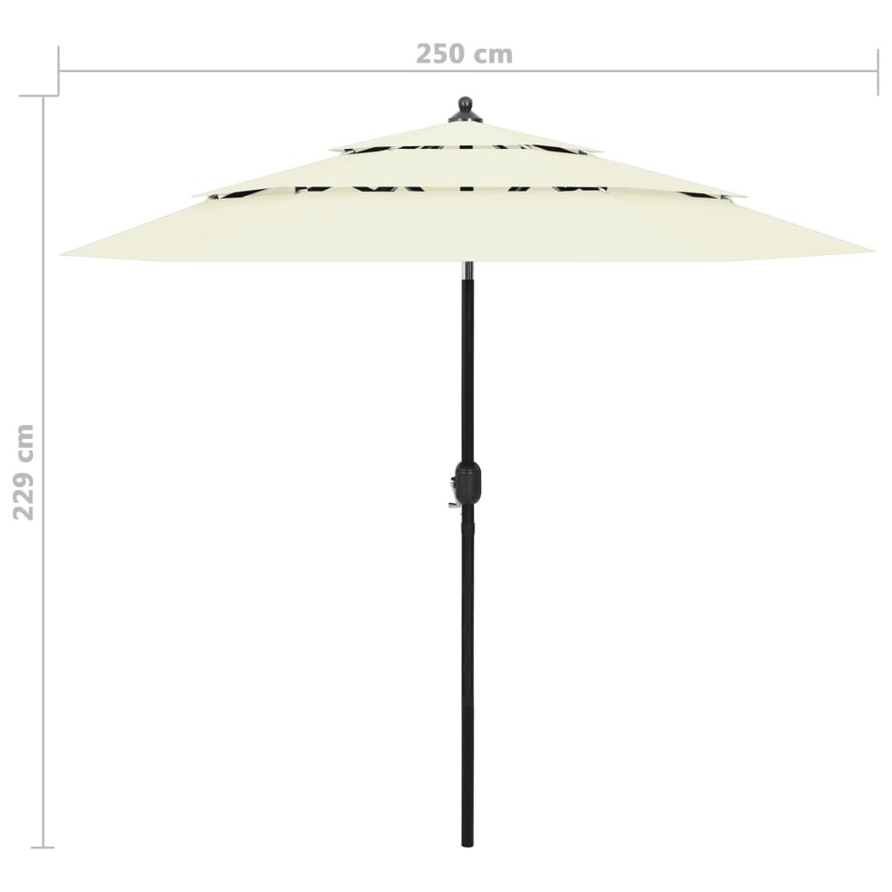 Parasol à 3 niveaux avec mât en aluminium 2,5 m sable