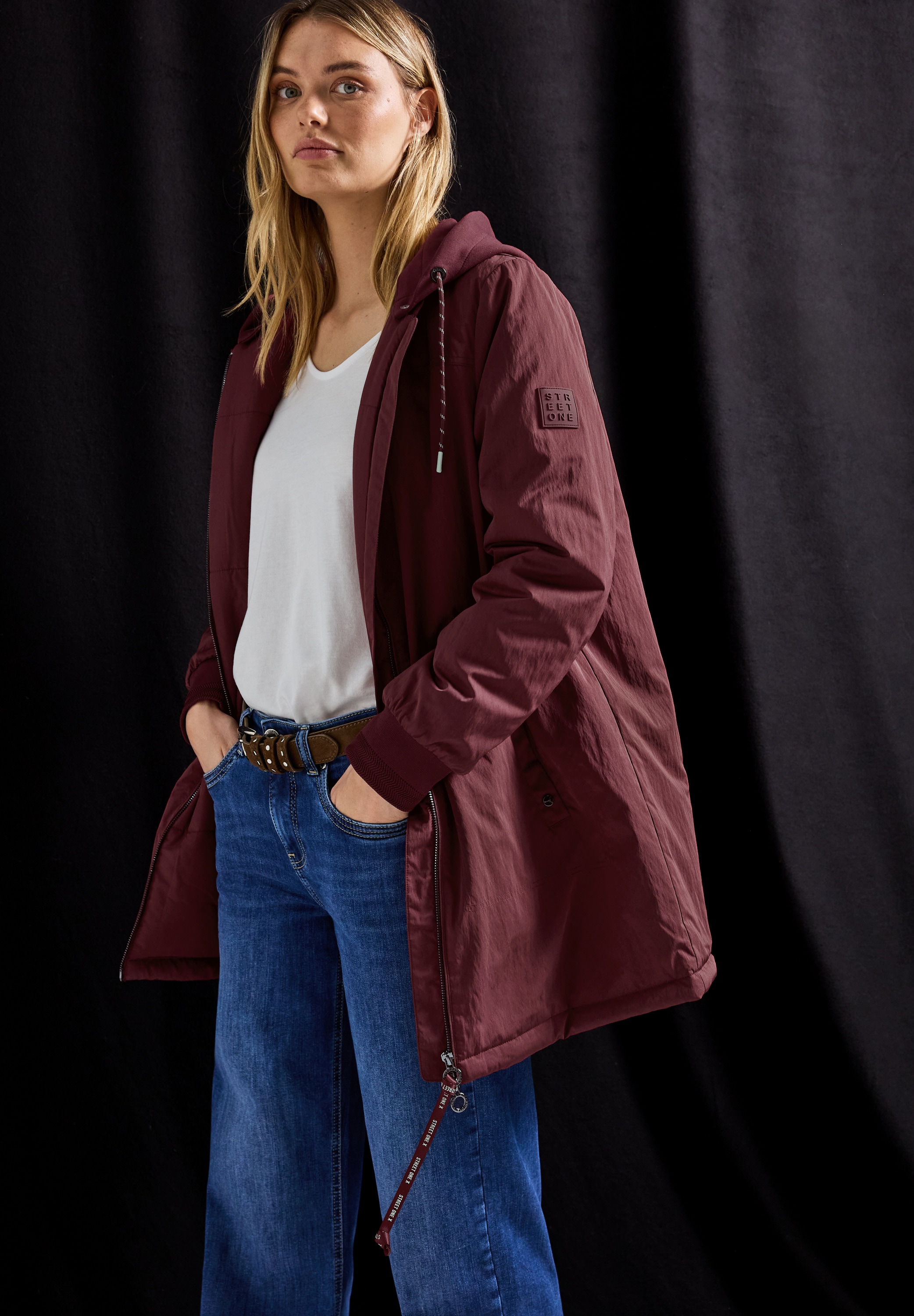STREET ONE Blouson mit Kapuze lang, mit abnehmbarer Kapuze mit Tunnelzug