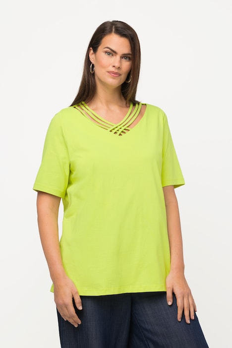 T-Shirt, Zierbänder, Classic, V-Ausschnitt, Halbarm