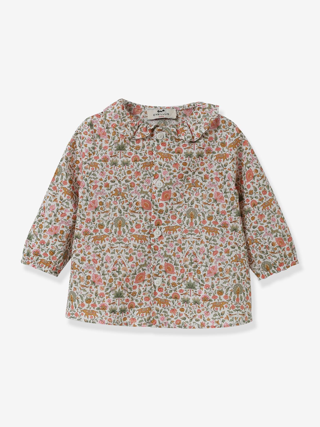 Blusa infantil CYRILLUS Liberty® com estampa verde.