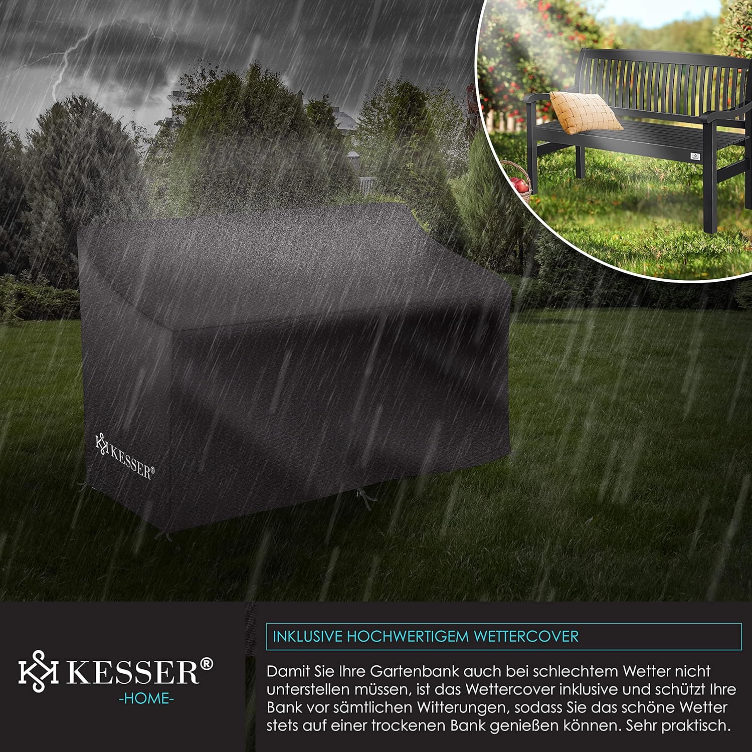 KESSER® Gartenbank Holz Holzbank wetterfest | Für 2 bis 3 Personen | Parkbank aus Massivholz | Sitzbank 320kg belastbar 125 cm | Balkonbank Bank für Balkon Terrasse & Garten inkl. Cover Anthrazit