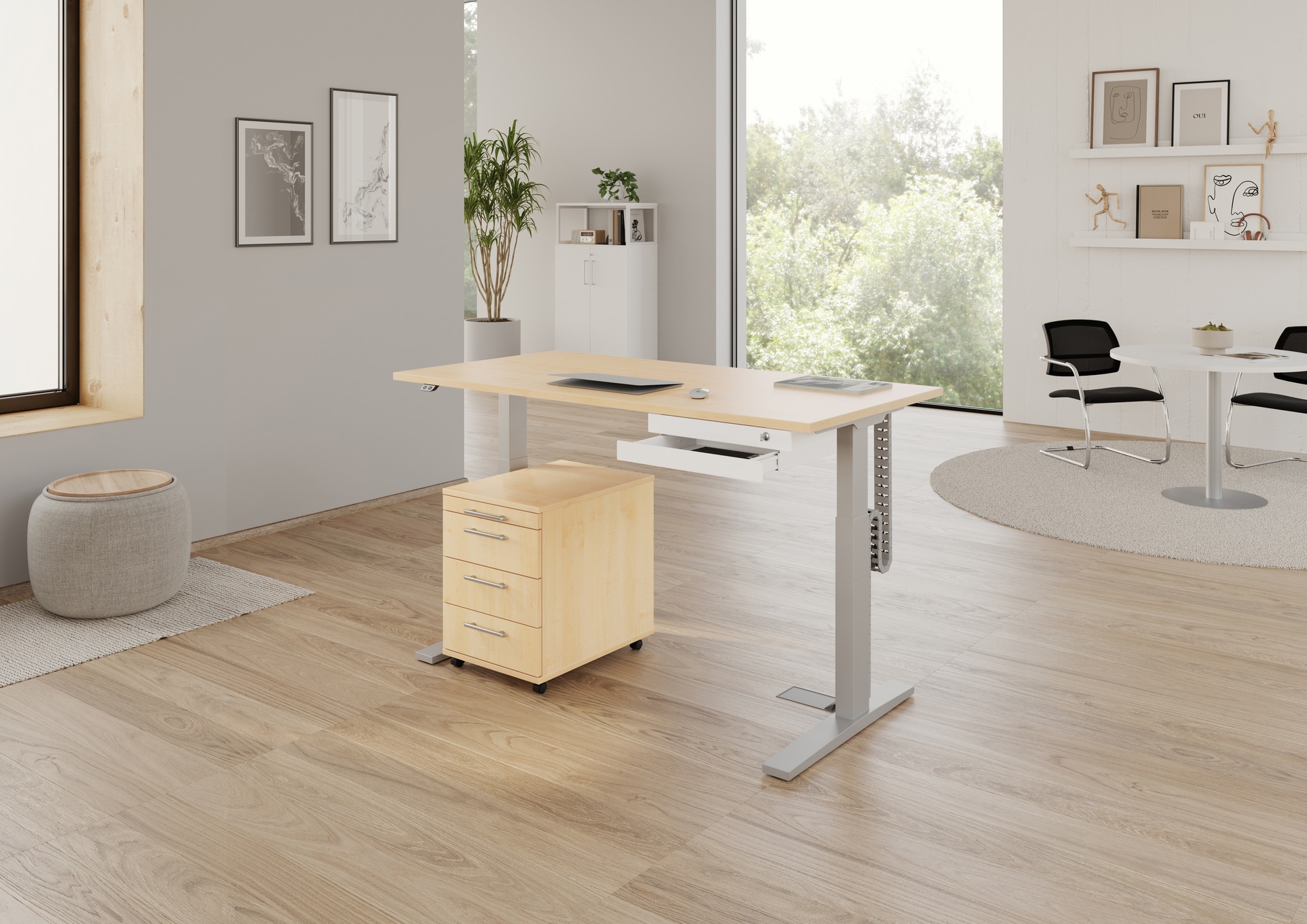 Stehtisch 160 x 120 x 80 cm Ahorn/ Silber