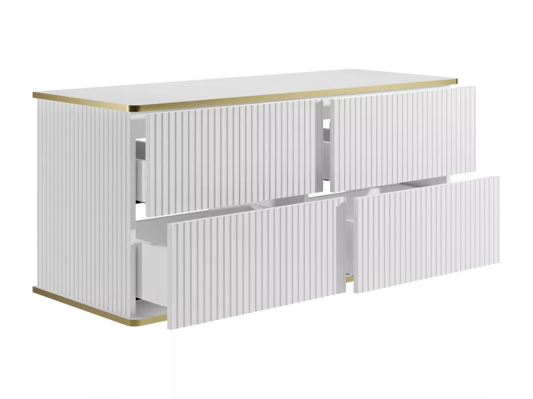 Meuble sous vasque suspendu strié liseré doré - Blanc - 120 cm - KELIZA