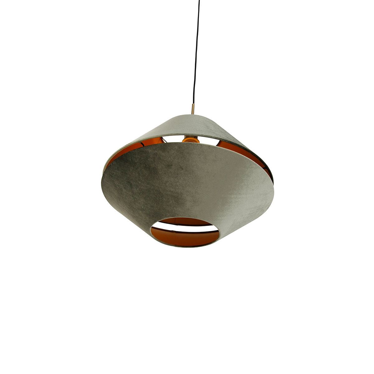 Moderne hanglamp brons met dubbele velours kap groen - Combi 1