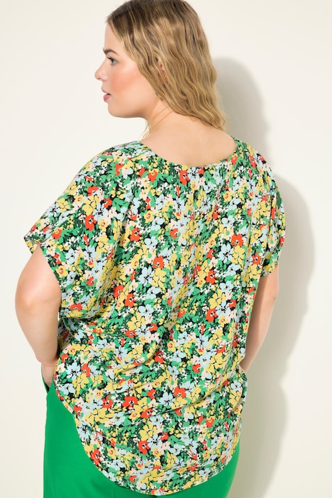 Blusenshirt, oversized, Flower Print, Rundhals