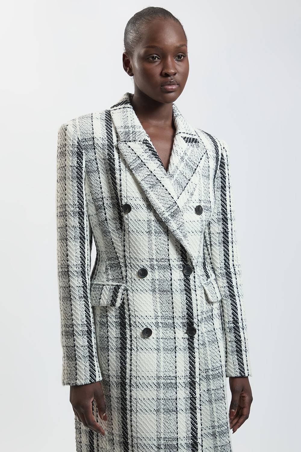 KarenMillen Manteau Long Tailleur À Carreaux En Laine Mélangée À Double Boutonnage