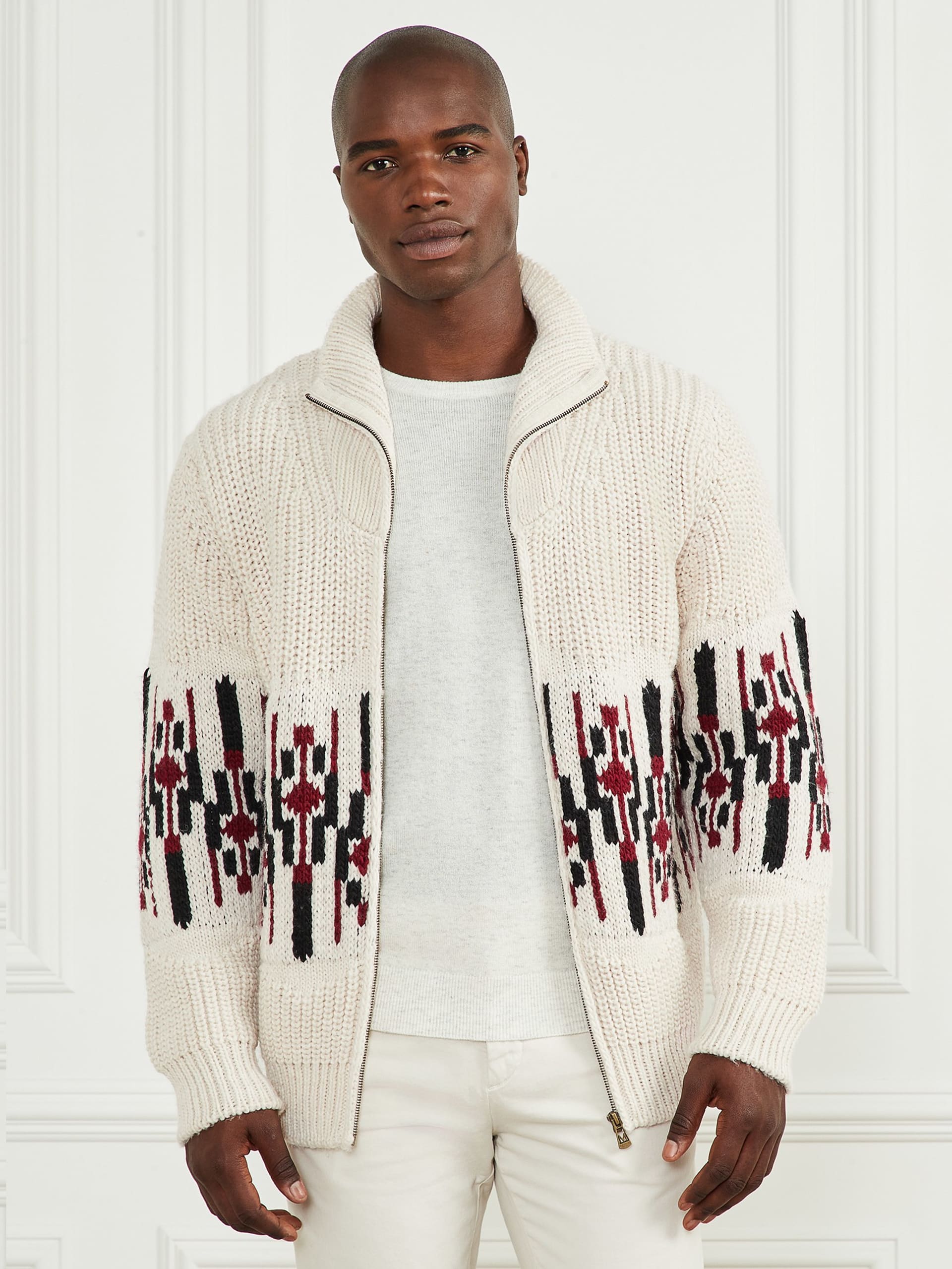 Cardigã de gola alta em jacquard