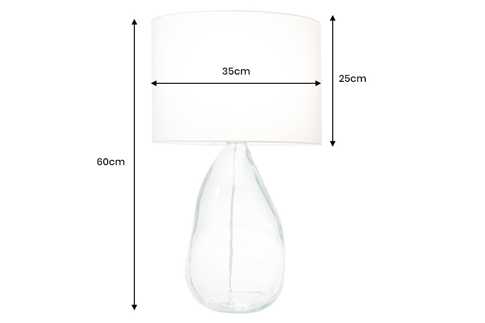 Moderne Tischlampe CLASSIC 60cm transparent recyceltes Glas weiß Stoffschirm