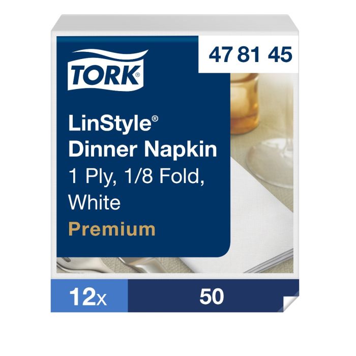 Tork LinStyle 478180 600st servetten 39x39cm Dinerservet Wit Premium 1/8-vouw 12pk x 50 servetten (478145)