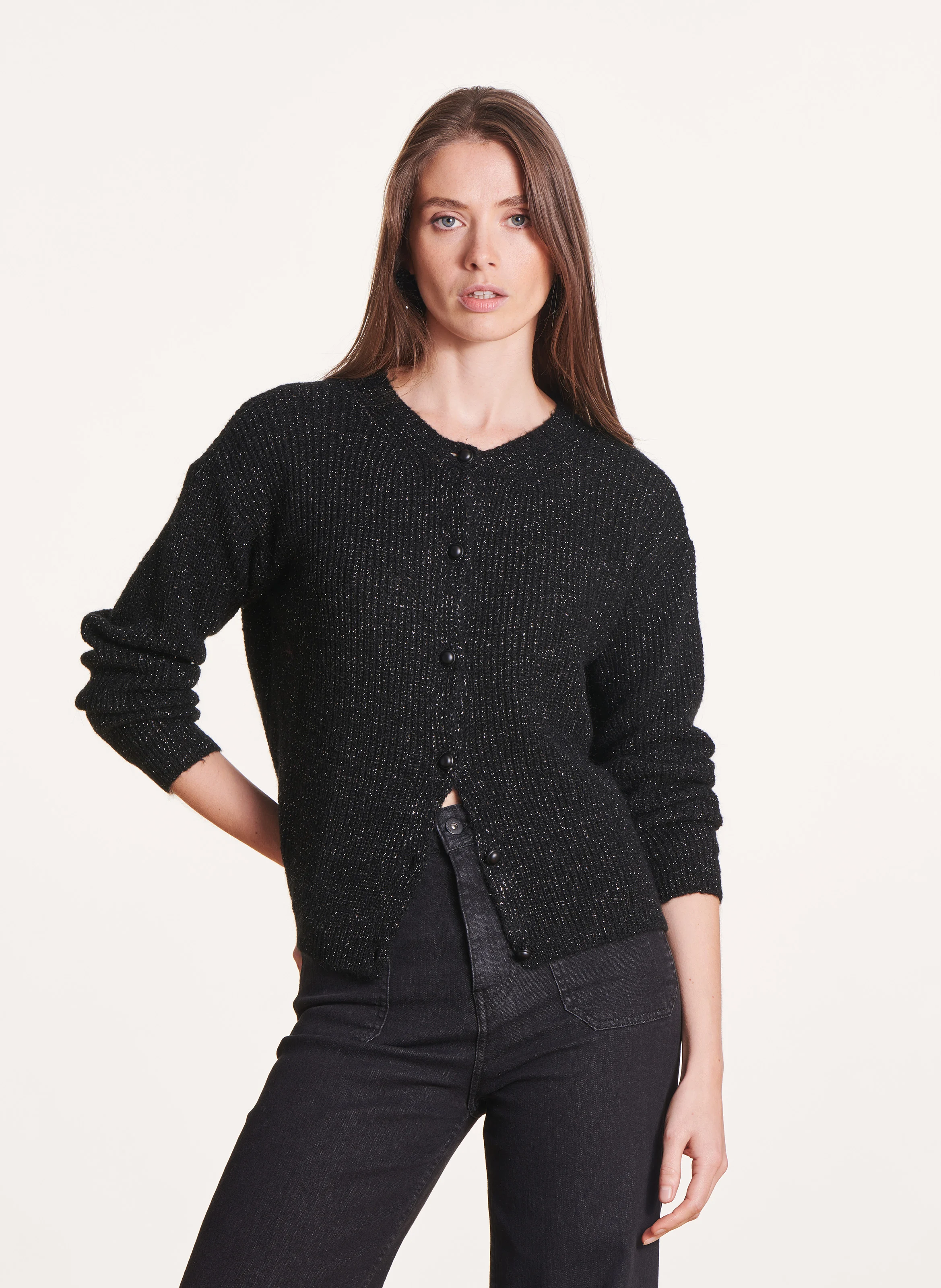 Gilet droit à col rond | Noir