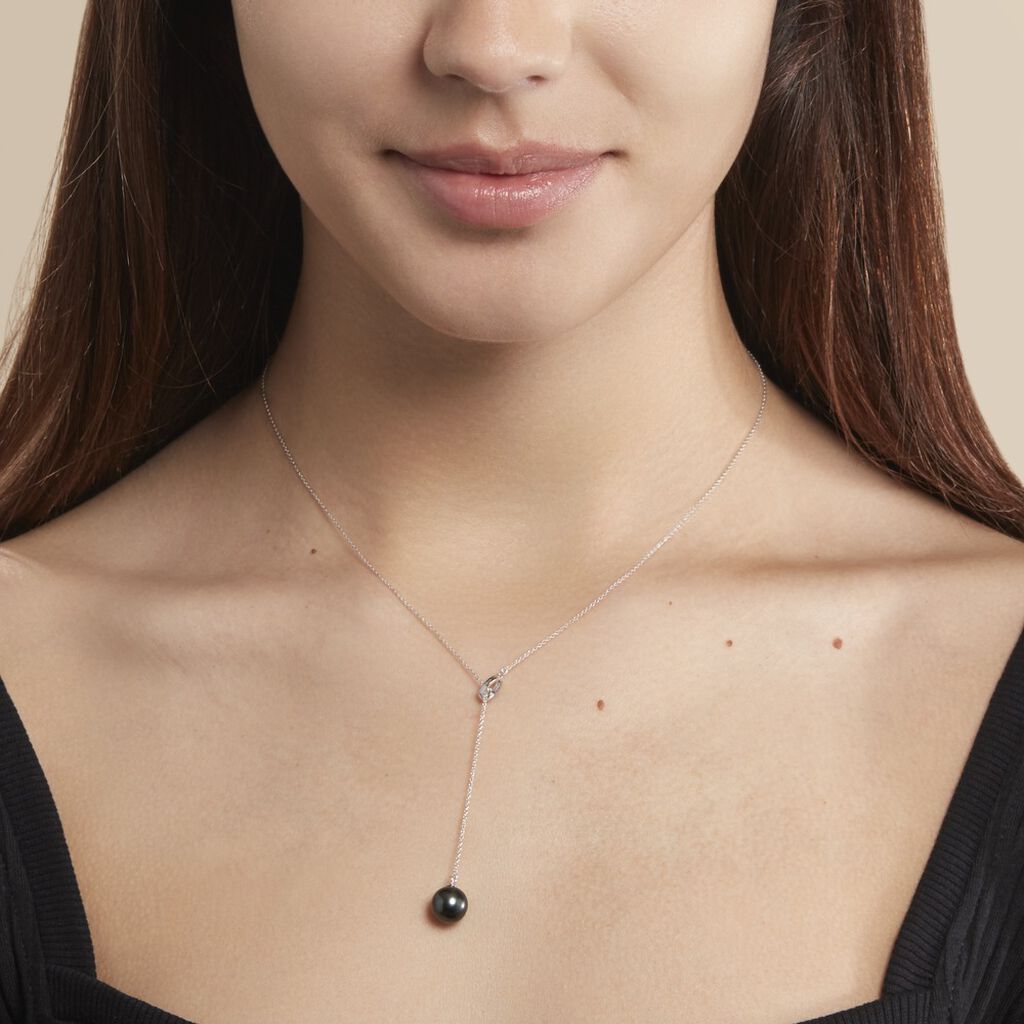 Collier Perrine Or Blanc Perle De Culture De Tahiti Et Diamant
