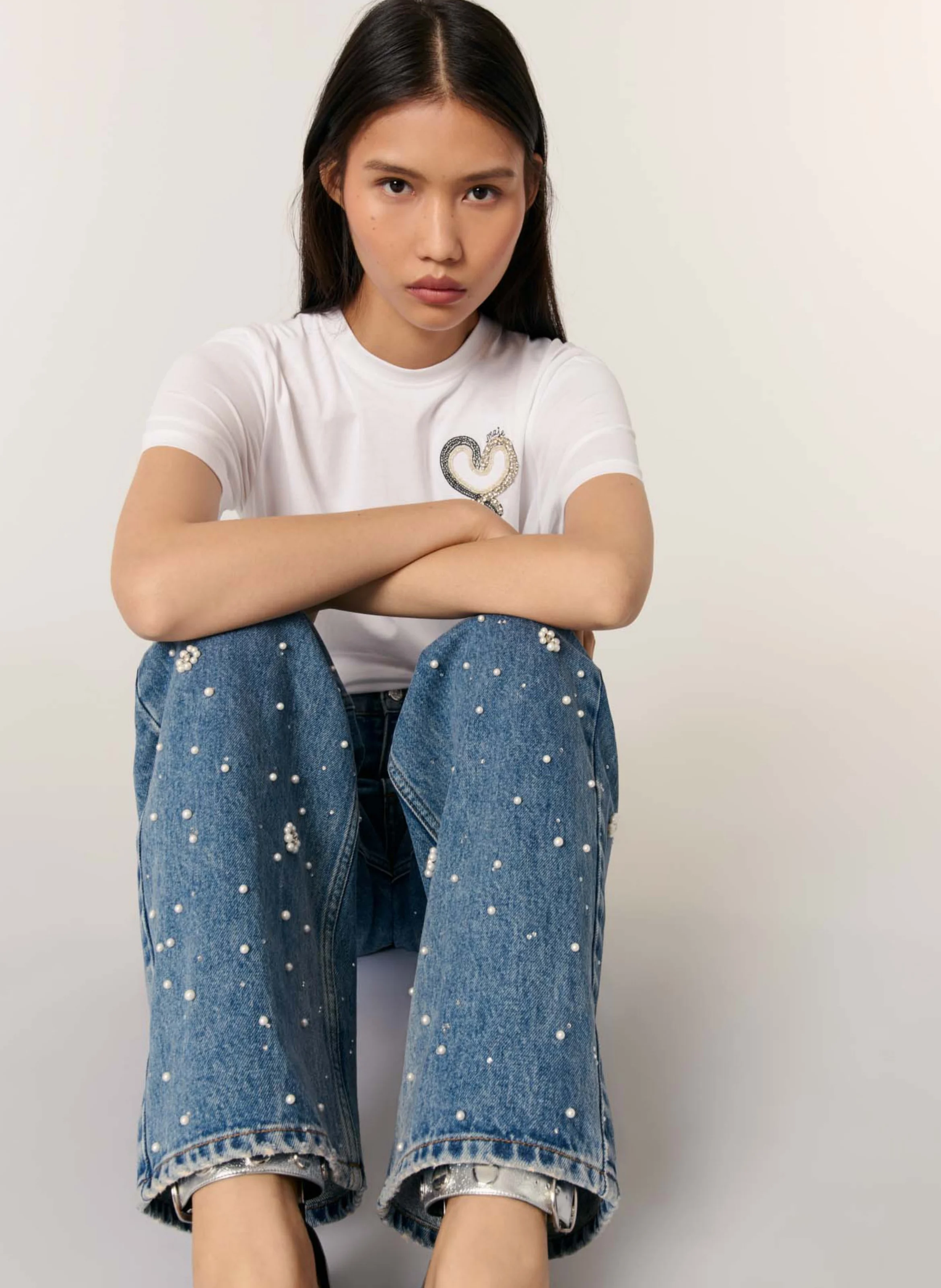 Jean large brodé | Bleu