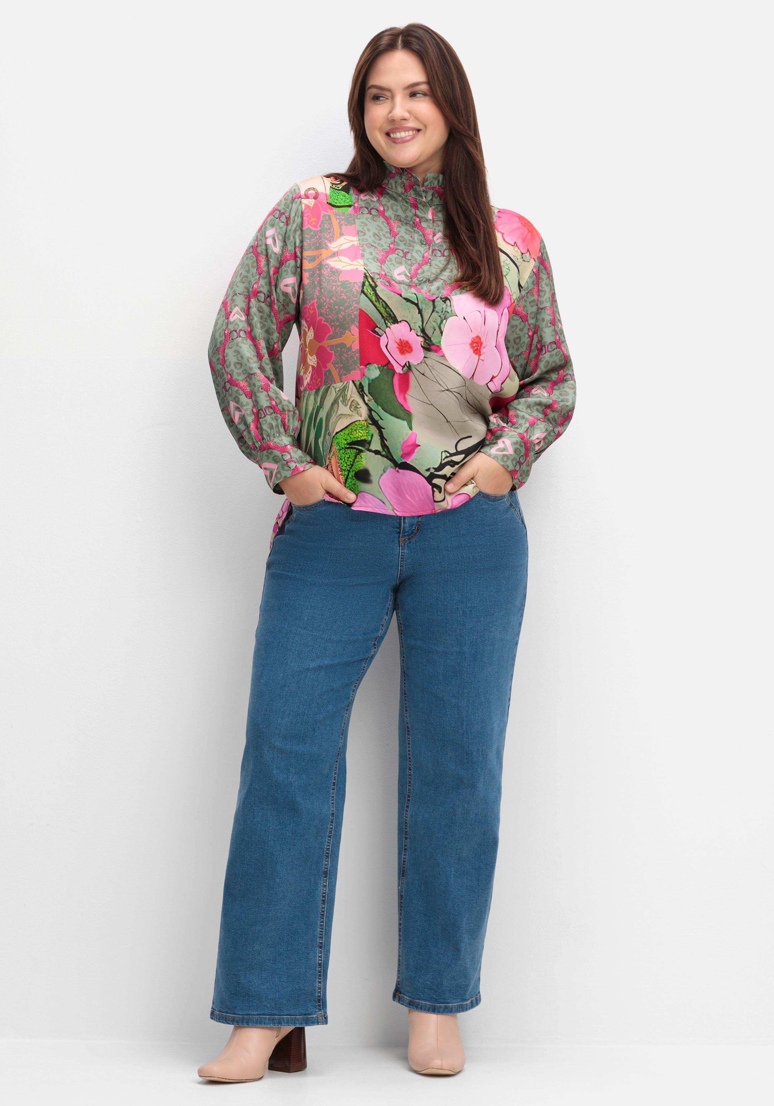 Tunika aus Viskose-Satin, im Multicolor-Muster