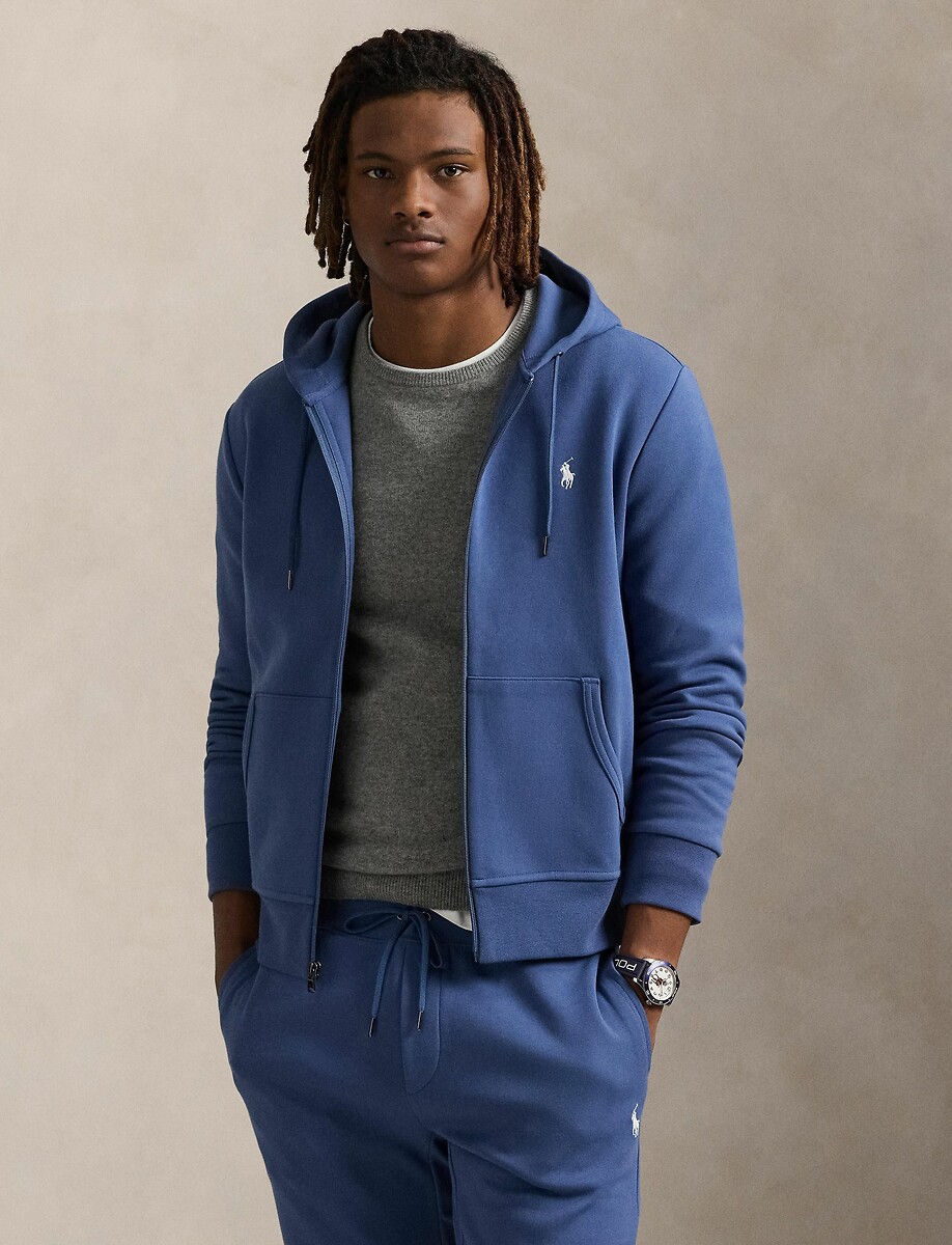 POLO RALPH LAUREN<br>Moletom com capuz em malha dupla e zíper