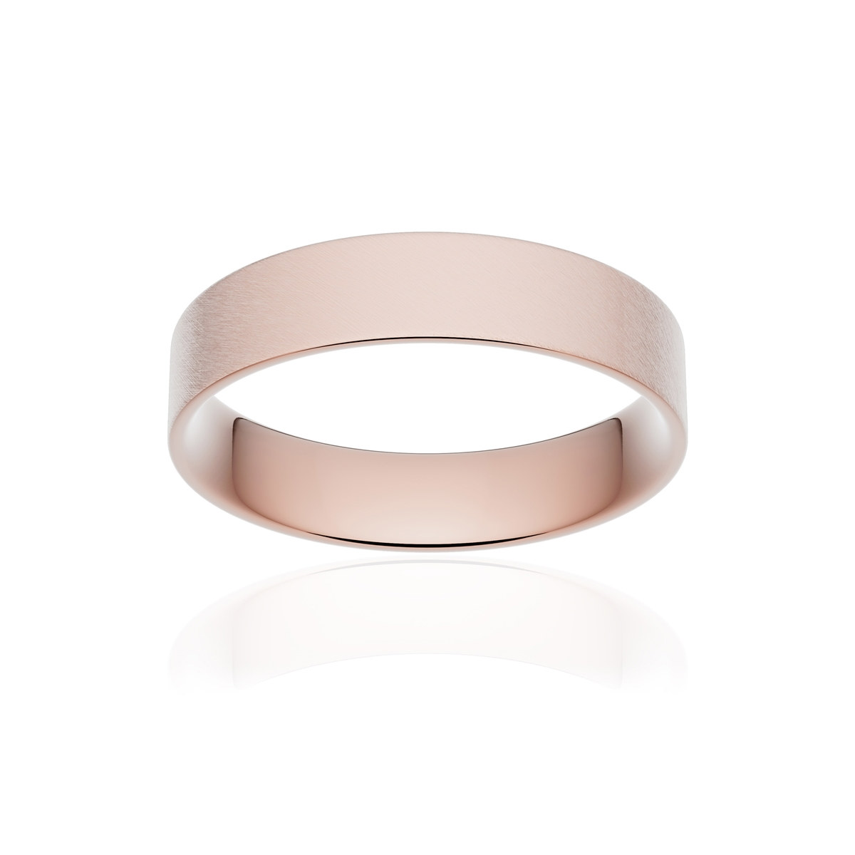 Alliance or 750 rose givré ruban plat confort 4,5mm