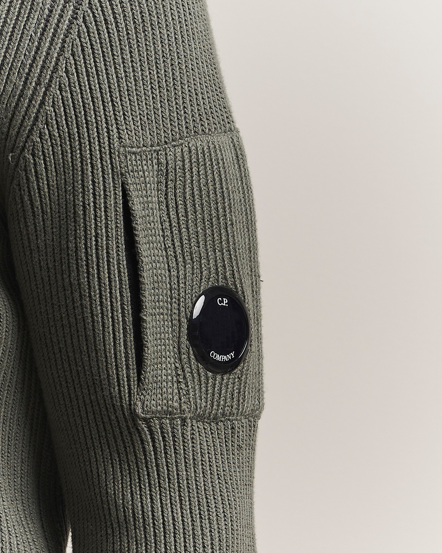 C.P. Company Full Rib Knitted Cotton Half Button Grey