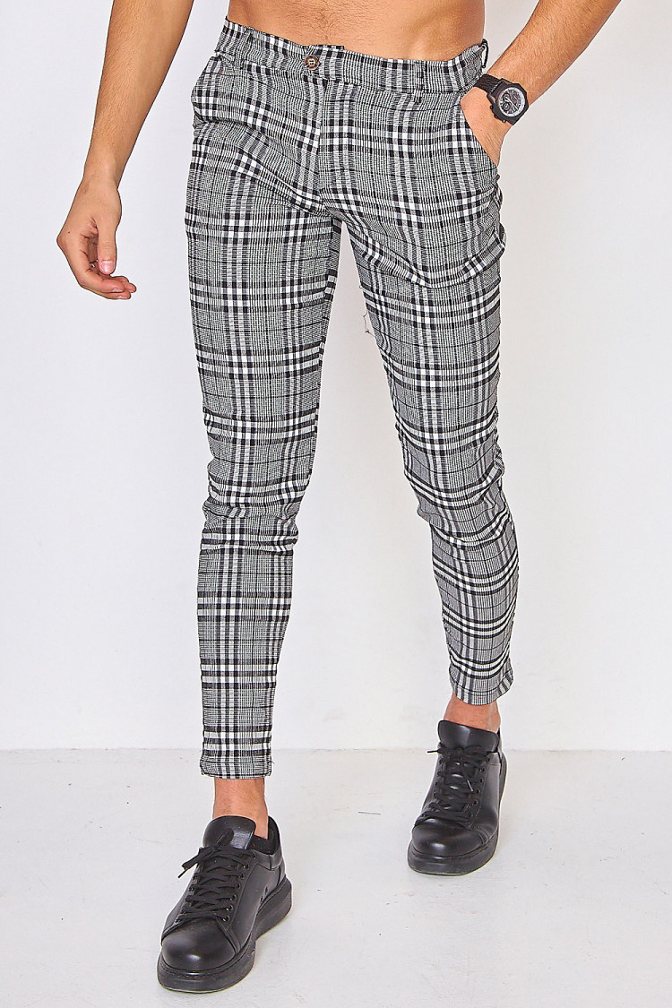 Pantalon chino noir à carreaux