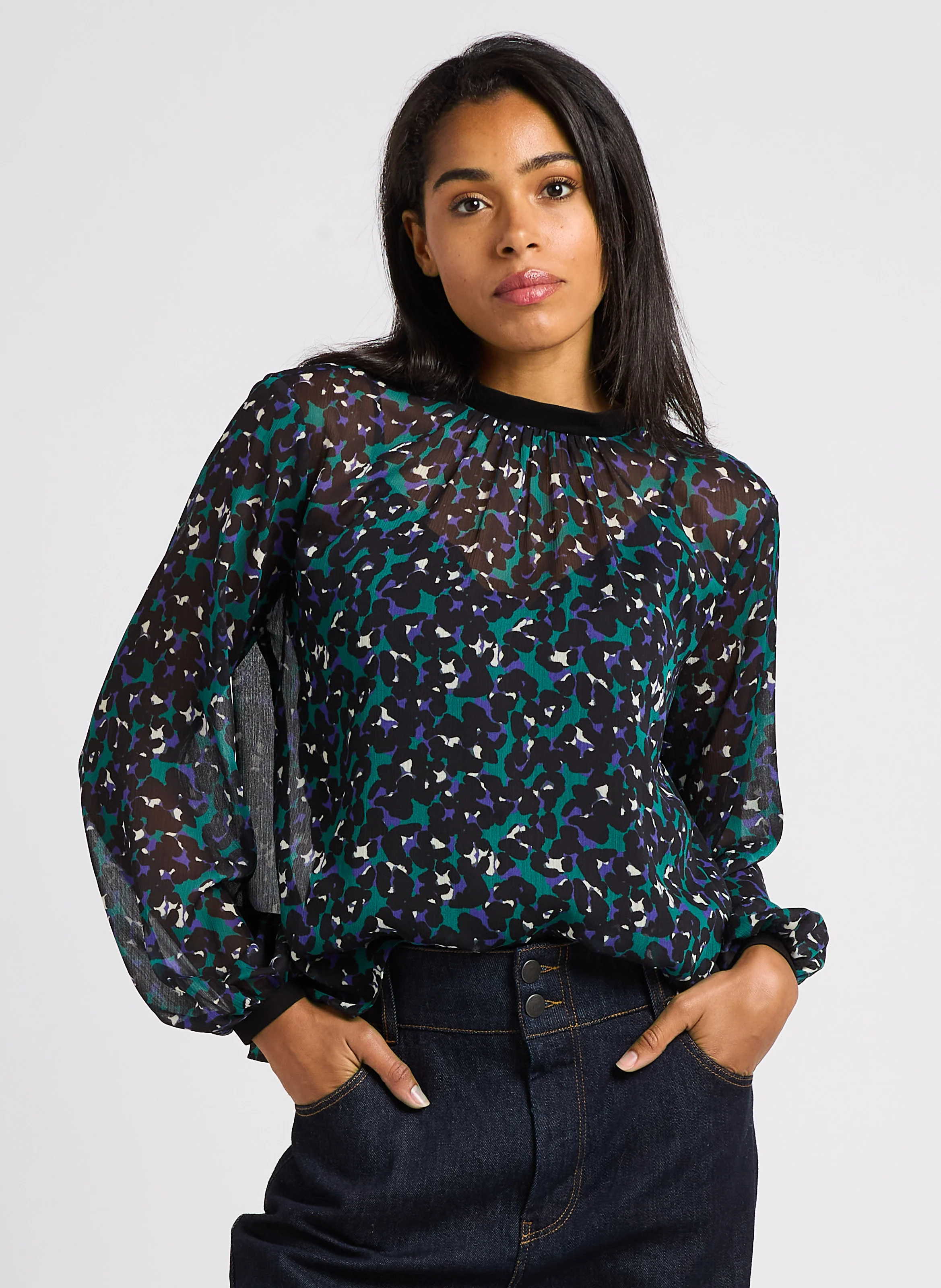 CAXIE - Blouse col montant imprimée| Vert