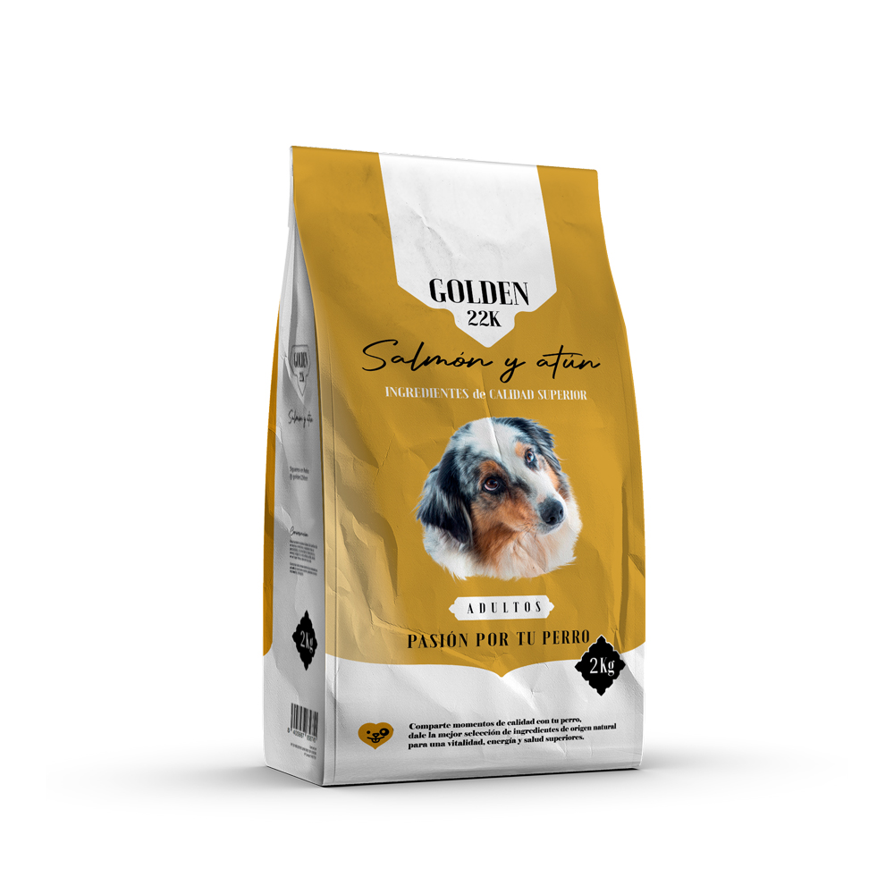 Ração Golden 22k para cães adultos com salmão e atum.