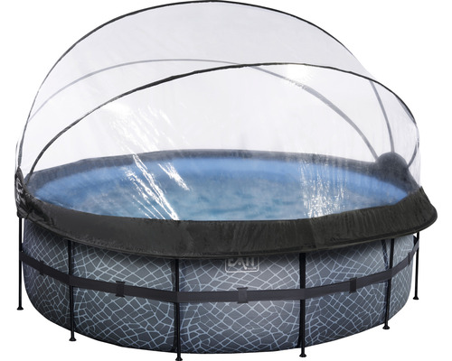 EXIT StonePool ronde opzetzwembadset, Ø 427x122 cm, inclusief zandfiltersysteem, afdekking & ladder, steenlook