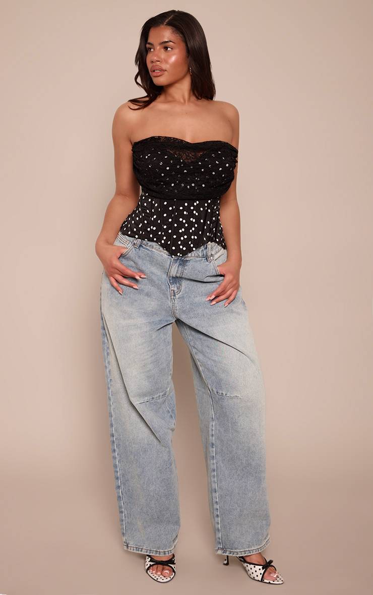 Noir Corset À Pois Blancs Et Finition En Dentelle