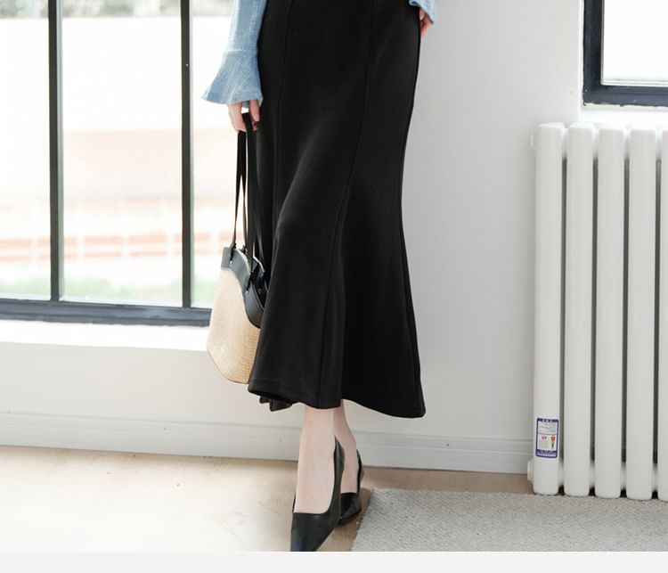 Cocaliso - Mock Two-Piece Long-Sleeve Collar Two Tone Midi A-Line Dress