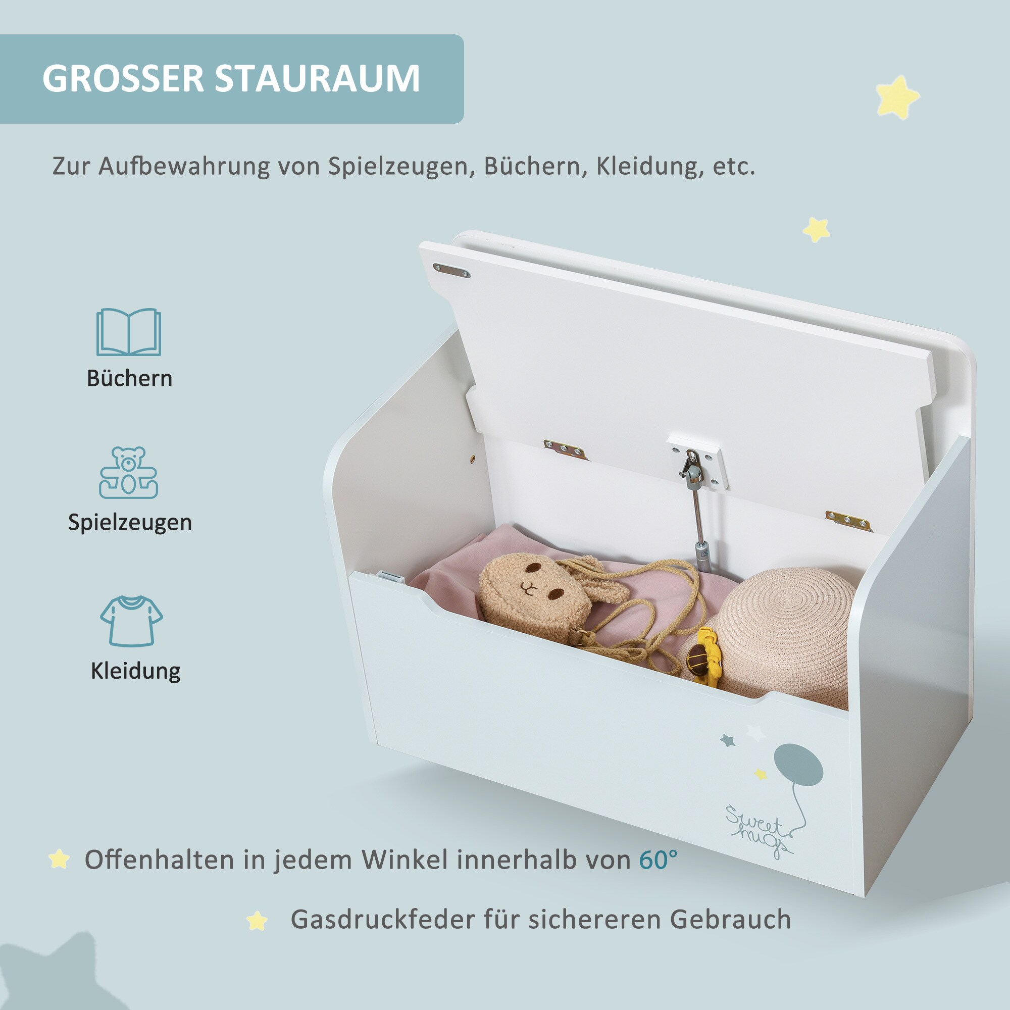 HOMCOM Kinderbank mit Stauraum hellblau 60 x 30 x 50 cm (LxBxH)