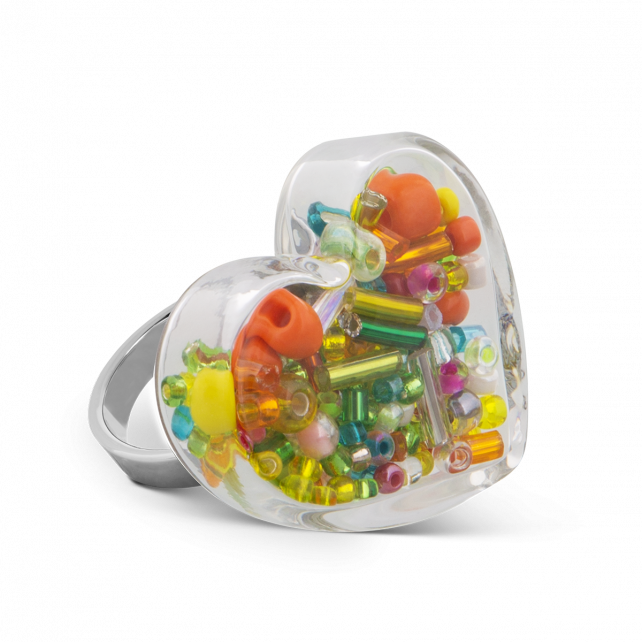 Bague en verre soufflé - Coeur Medium Billes