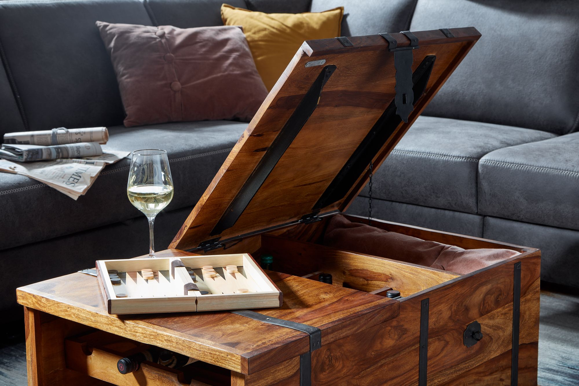Couchtisch FineBuy Truhentisch 100x60x40 cm Massivholz Tisch Wohnzimmer Modern