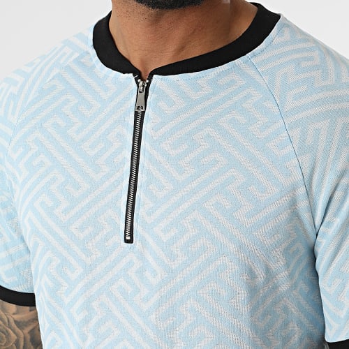 Ensemble Tee Shirt Col Zippé Short Jogging C5839-C8149 Bleu Clair