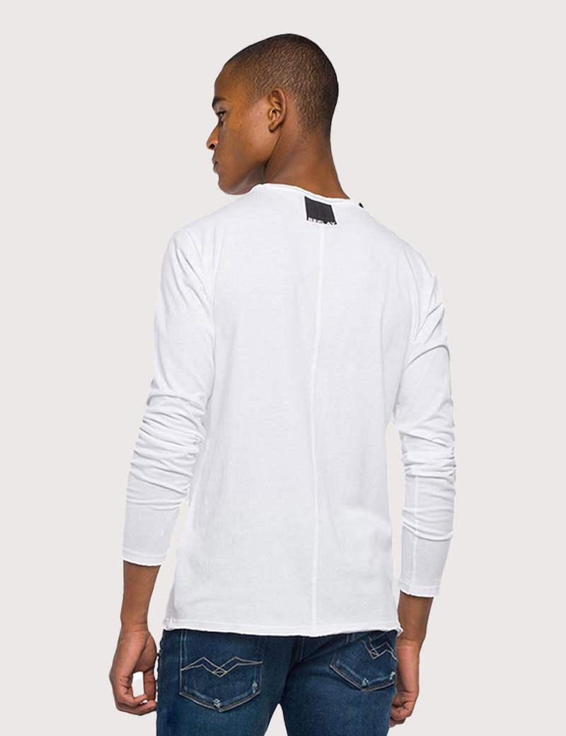 REPLAY T-SHIRT BLANC BASIC À MANCHES LONGUES