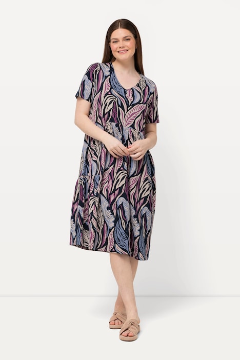Jerseykleid, A-Linie, V-Ausschnitt, Halbarm, Biobaumwolle