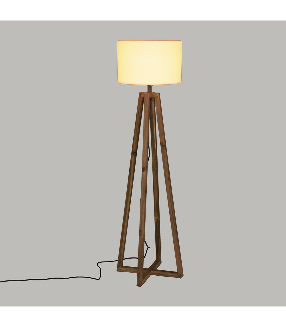 Lampadaire d'extérieur pieds en bois d'acacia et abat-jour blanc h 148 cm