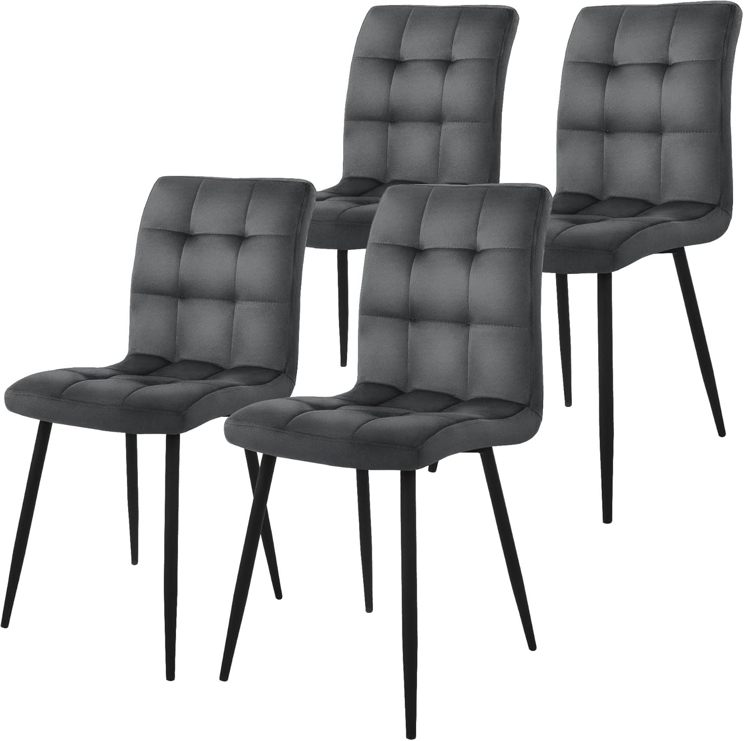 ML-Design Esszimmerstühle 4er Set, Anthrazit, Küchenstuhl mit Samtbezug, Wohnzimmerstuhl mit Rückenlehne, Polsterstuhl mit Metallbeinen, Ergonomischer Stuhl für Esstisch, Esszimmerstuhl Küchenstühle