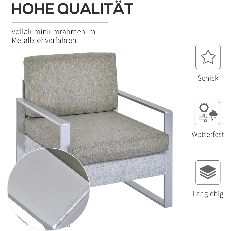 Outsunny Gartengarnitur mit Beistelltisch und Sitzpolstern, 4-teilig Grau